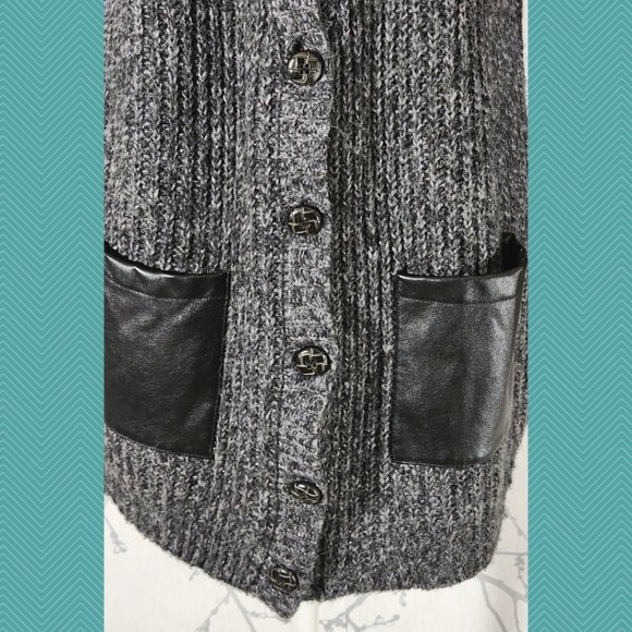 Romeo & Juliet Couture Ribbed Knit Cardigan w/ Faux Leather Details - Picture 2 of 4